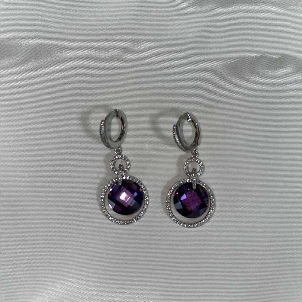 Elegant Purple and Silver Drop Earrings